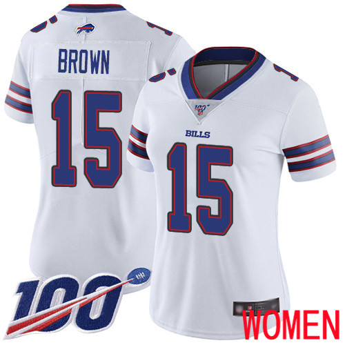Women Buffalo Bills 15 John Brown White Vapor Untouchable Limited Player 100th Season NFL Jersey